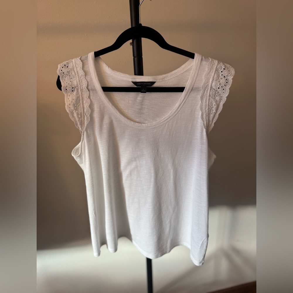 Banana Republic White Eyelet Trim Tank Top